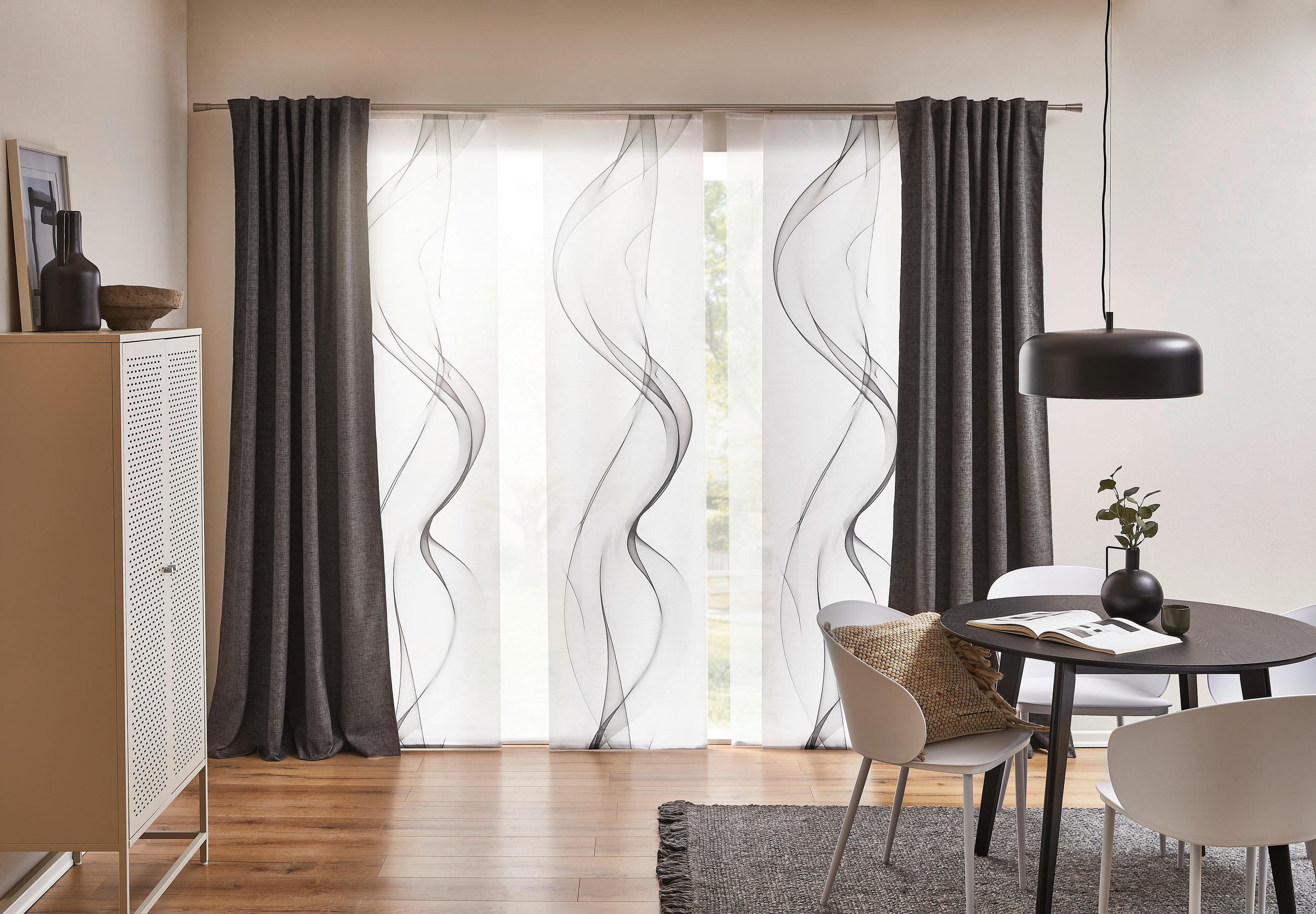 FLÄCHENVORHANG  5 Stück  halbtransparent  60/245 cm   - Weiß/Grau, Design, Textil (60/245cm) - Novel