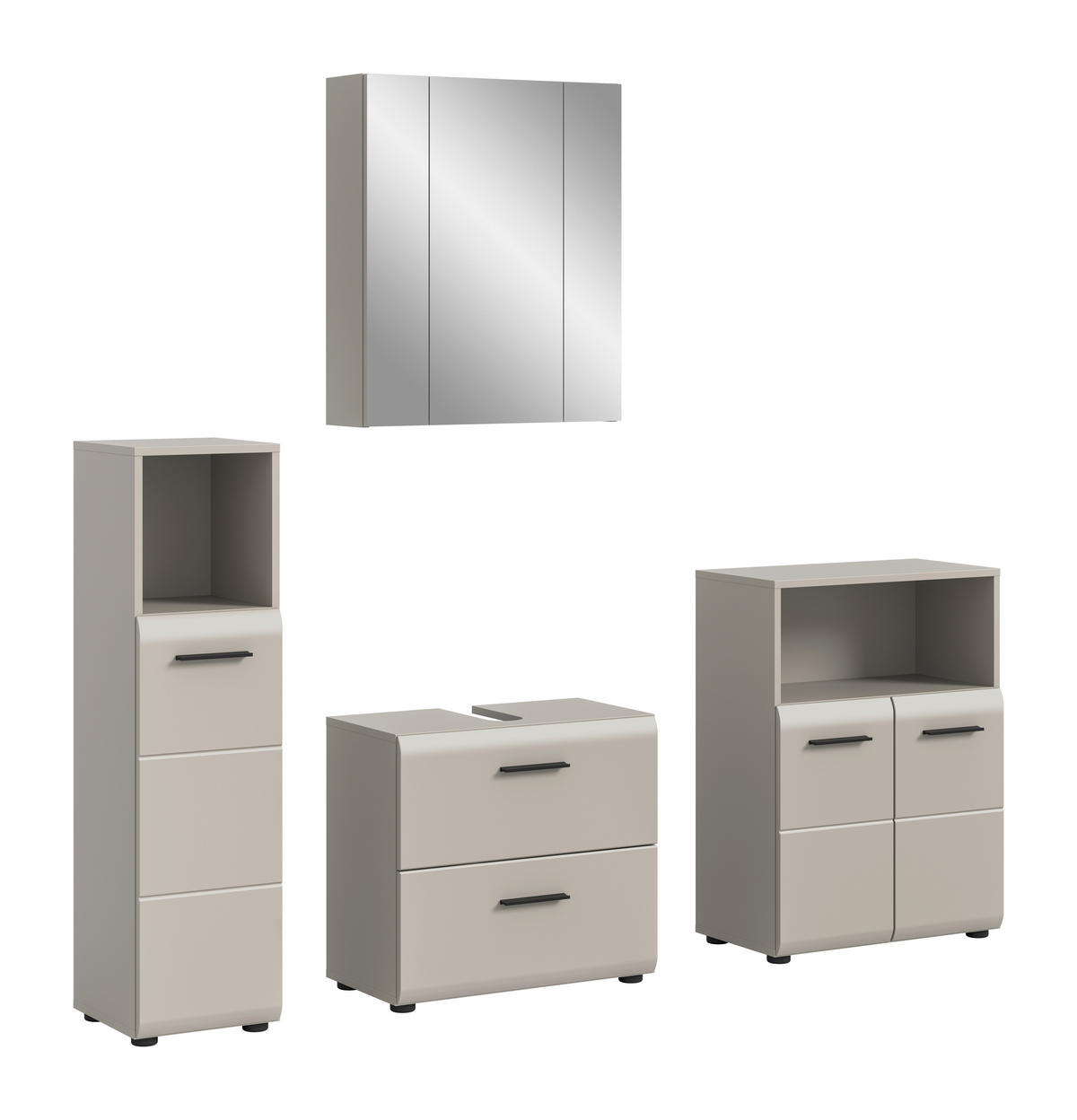 BADEZIMMER 4-teilig  in 150 cm  - Kaschmir/Schwarz, Trend, Glas/Holzwerkstoff (150cm) - MID.YOU