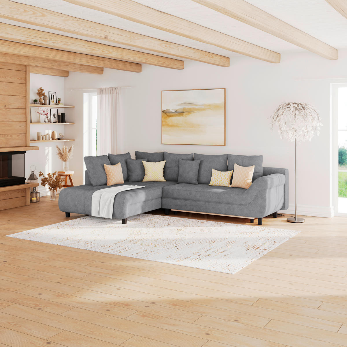 ECKSOFA Grau Webstoff  - Schwarz/Grau, Design, Holz/Textil (197/309cm) - Livetastic