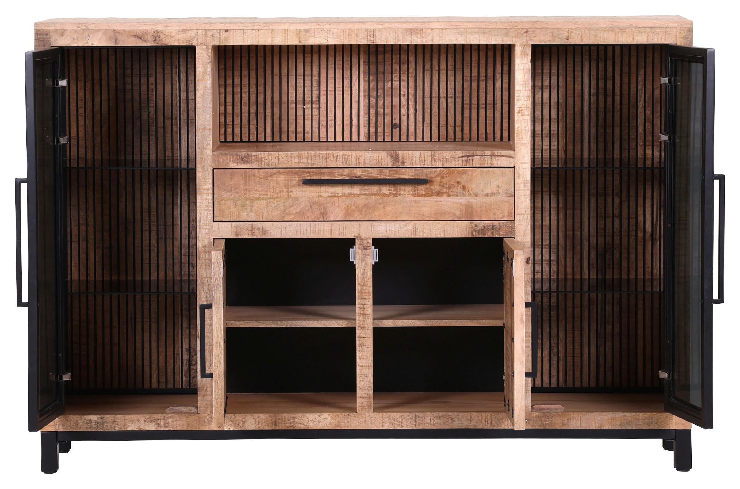 SIDEBOARD  in 160/110/43 cm  - Schwarz/Naturfarben, LIFESTYLE, Glas/Holz (160/110/43cm) - Landscape