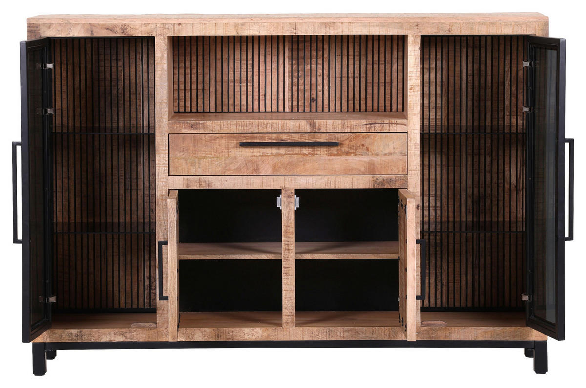 SIDEBOARD  in 160/110/43 cm  - Schwarz/Naturfarben, LIFESTYLE, Glas/Holz (160/110/43cm) - Landscape