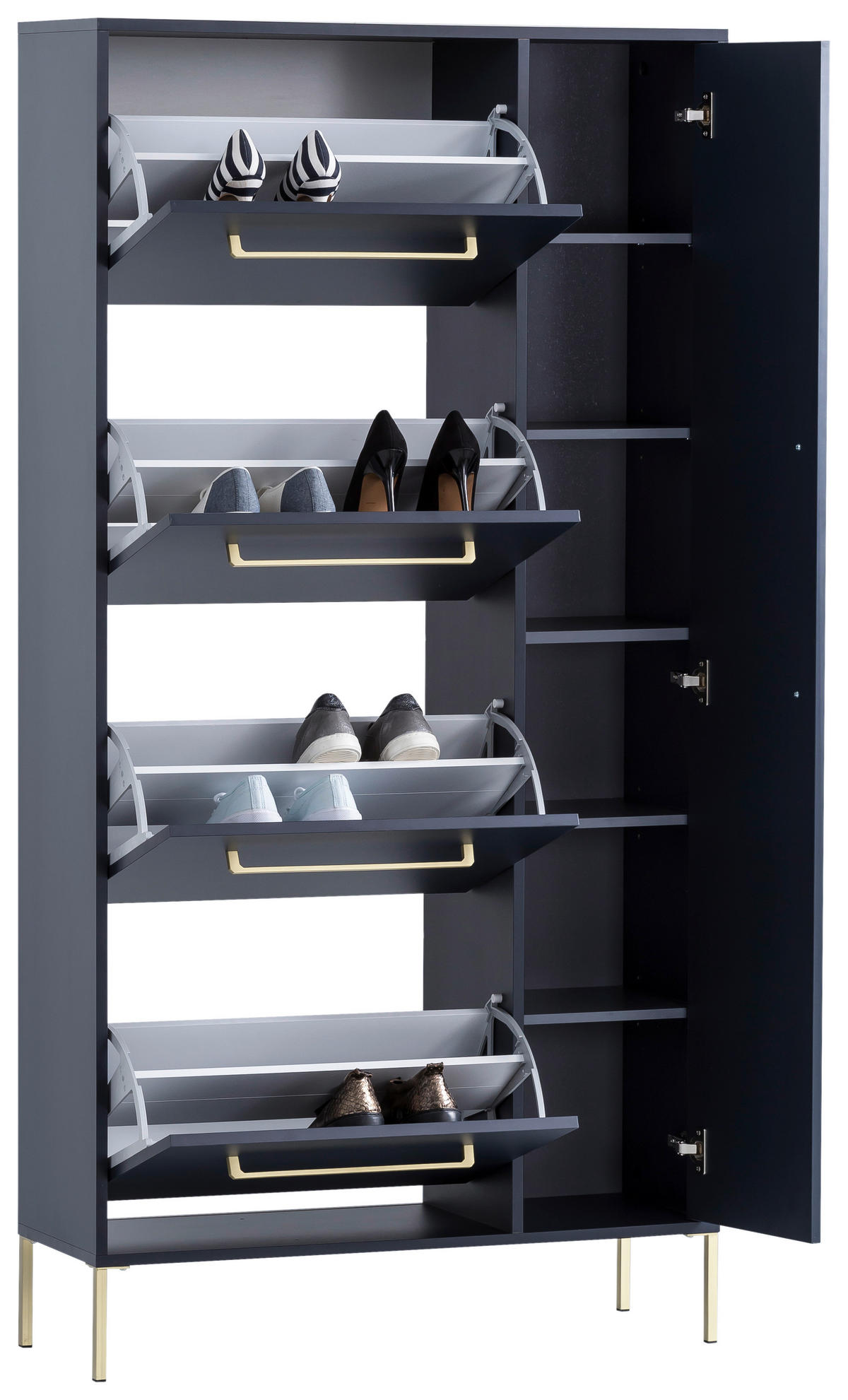 SCHUHSCHRANK Blau  - Blau/Goldfarben, Holzwerkstoff/Metall (88,4/174,2/30cm) - MID.YOU