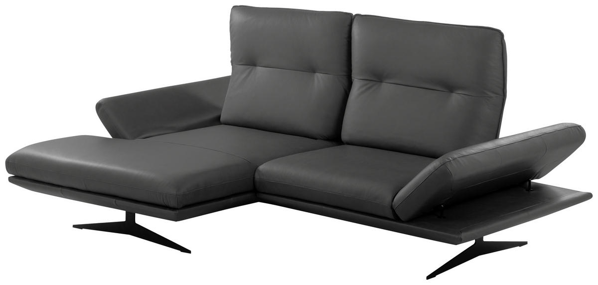 ECKSOFA Dunkelgrau Echtleder Rücken echt, Armteilverstellung, Kopfteilverstellung, Sitztiefenverstellung  - Dunkelgrau/Schwarz, Design, Leder/Metall (160/235cm) - Celina Home