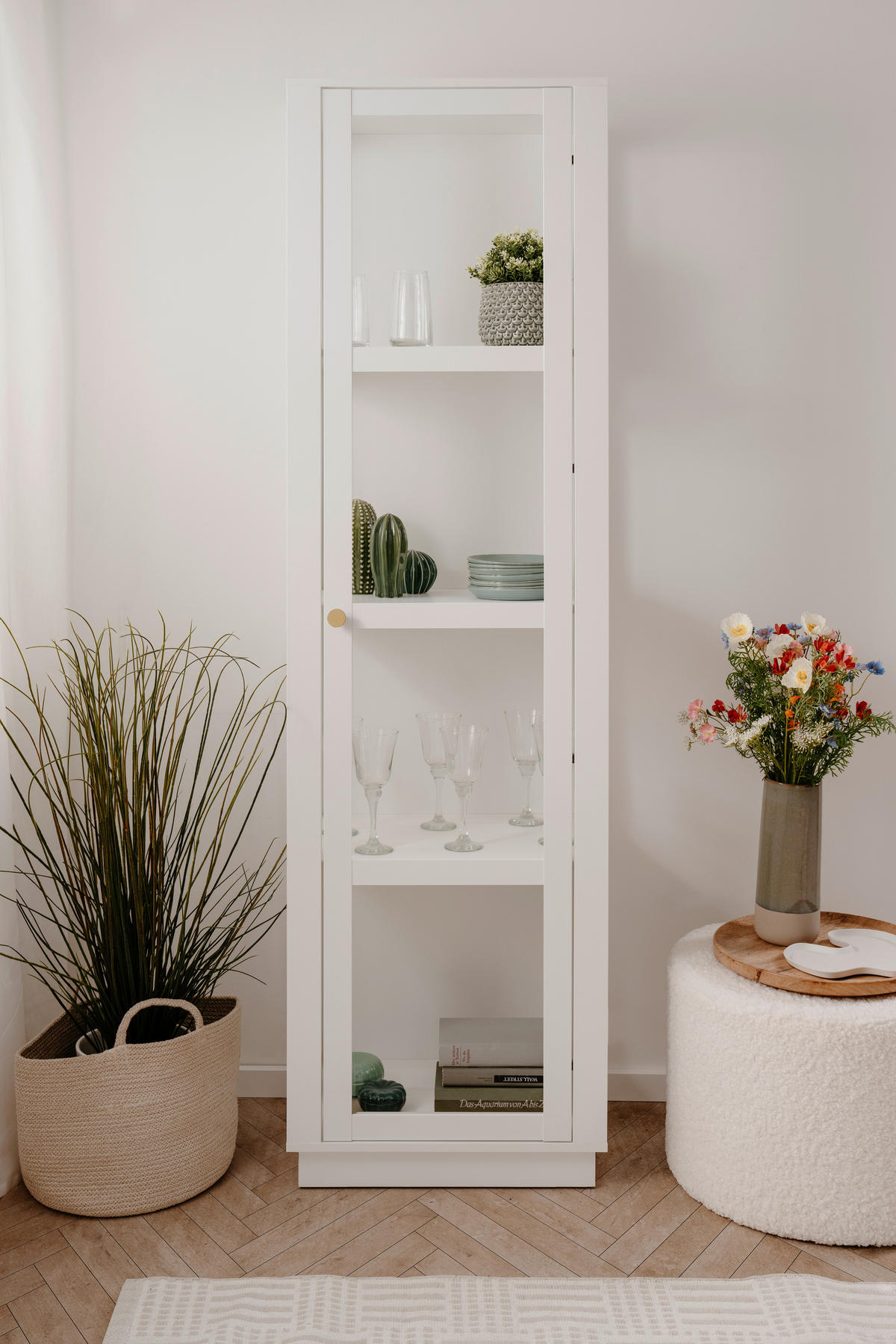 VITRINE in Weiß  - Goldfarben/Weiß, Design, Glas/Holzwerkstoff (56/195/40cm) - MID.YOU