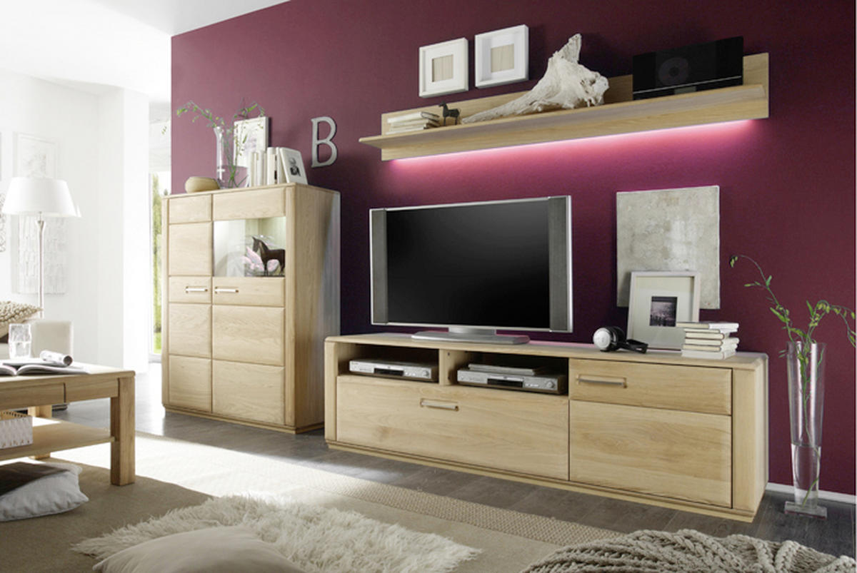 WOHNWAND  in Eichefarben  300/176/51 cm  - Eichefarben/Silberfarben, Design, Glas/Holz (300/176/51cm) - Livetastic