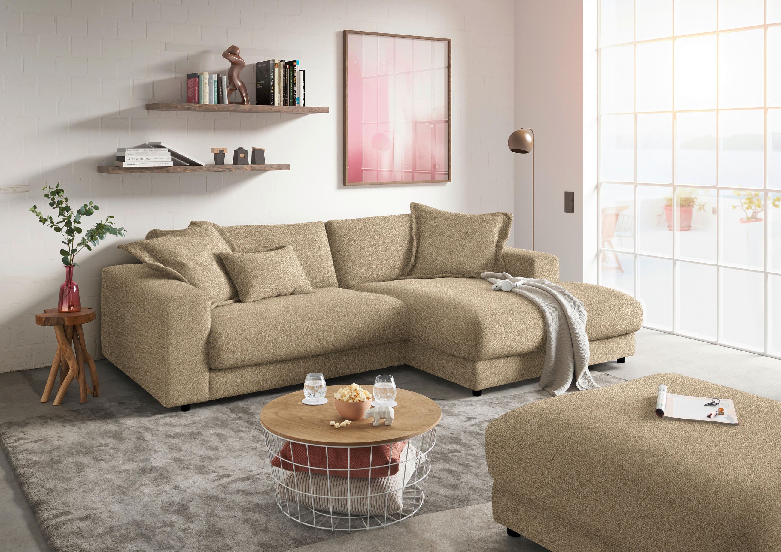 HOCKER in Textil Sandfarben  - Sandfarben/Schwarz, Design, Kunststoff/Textil (100/86/100cm) - Lomoco