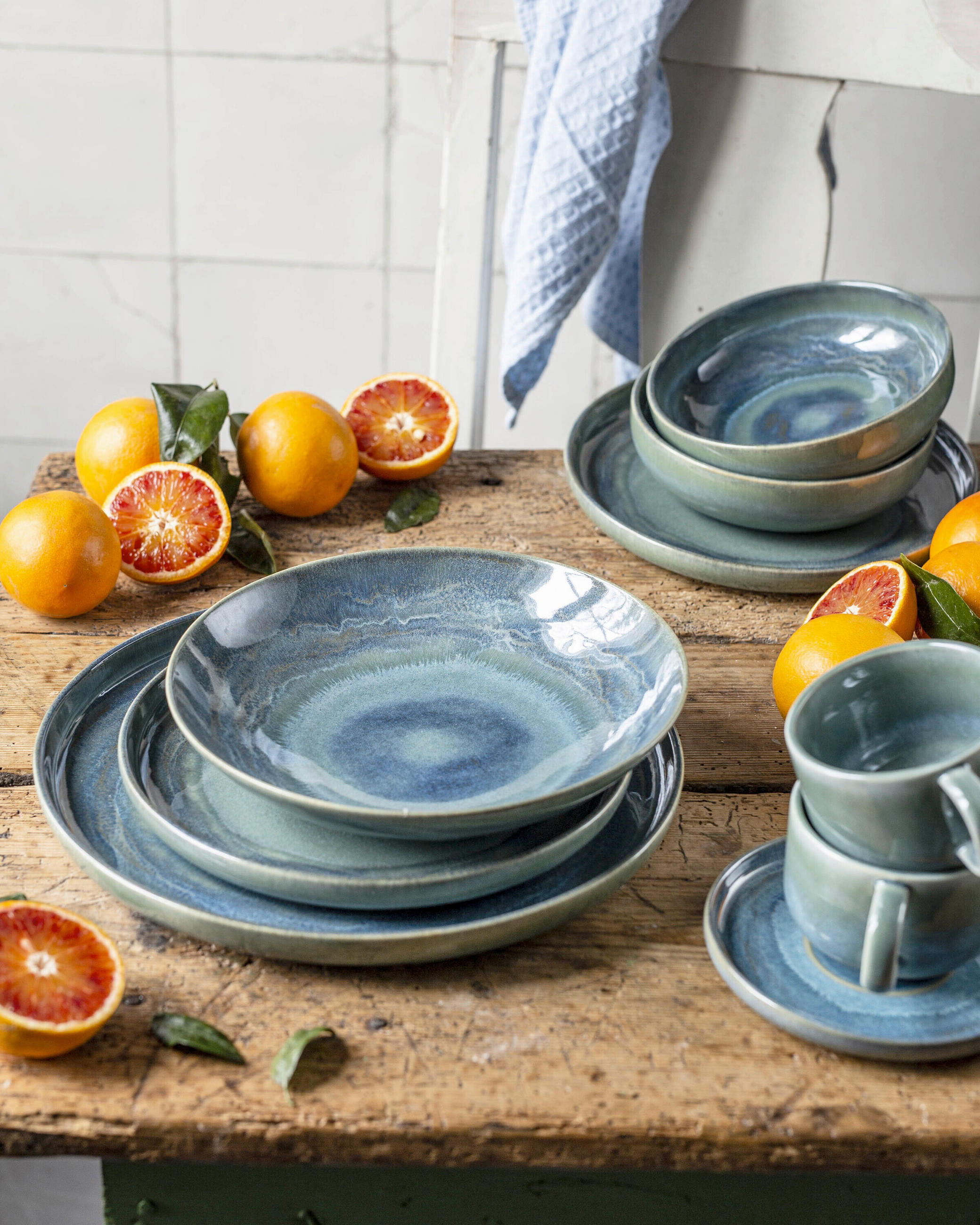 SUPPENTELLERSET TIEFER SEE 4-teilig  - Blau/Grün, Basics, Keramik (22,2/5cm) - Gipfelstück