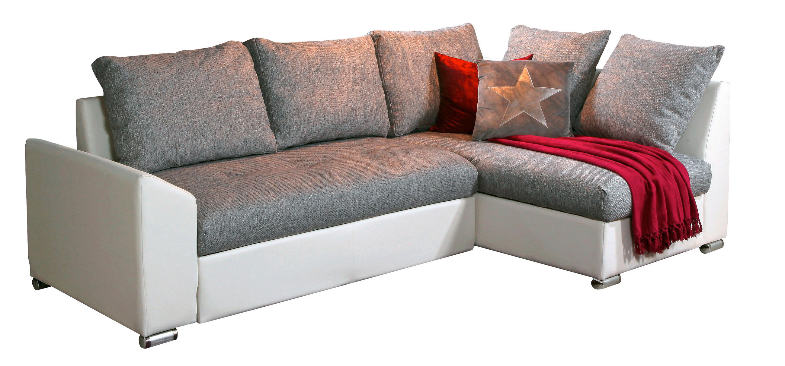 SEDEŽNA GARNITURA, siva, bela  - siva/bela, Design, kovina/tekstil (240/150cm) - Boxxx