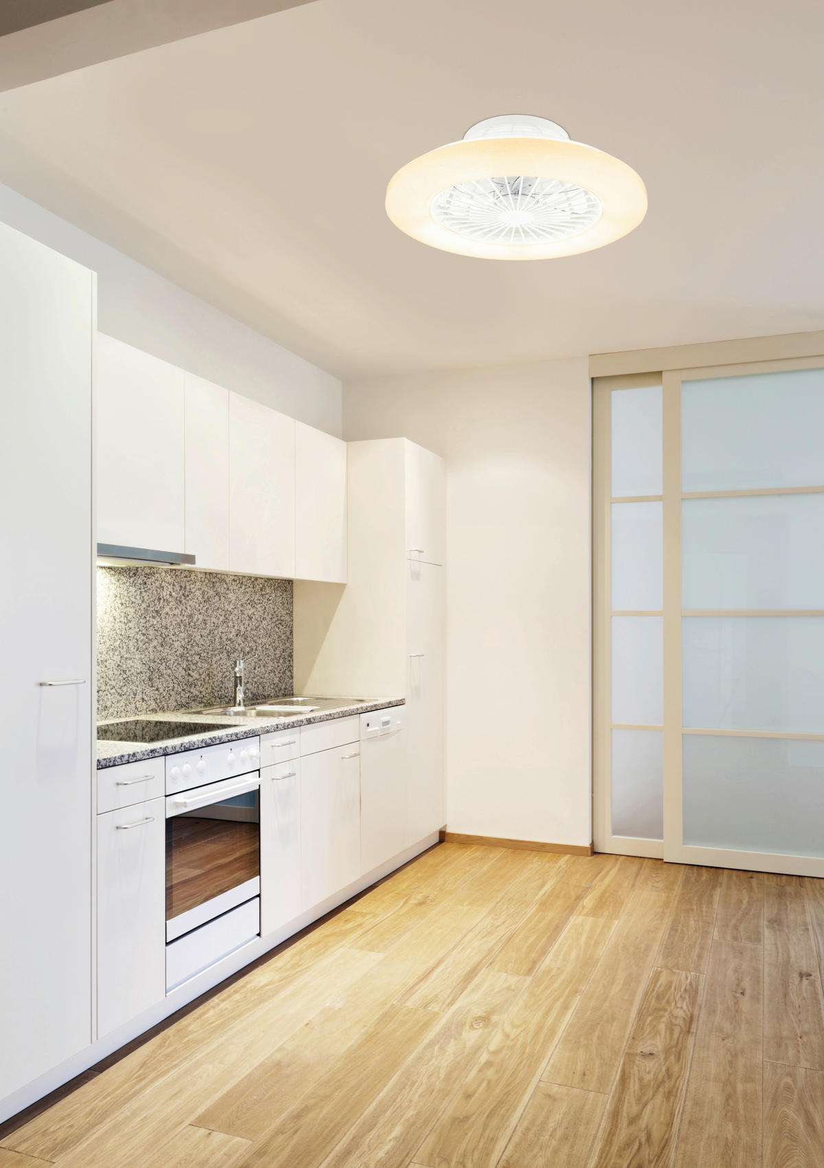 Deckenleuchte mit Ventilator 50/17,5 cm   - Silberfarben/Opal, Basics, Kunststoff/Metall (50/17,5cm) - Globo