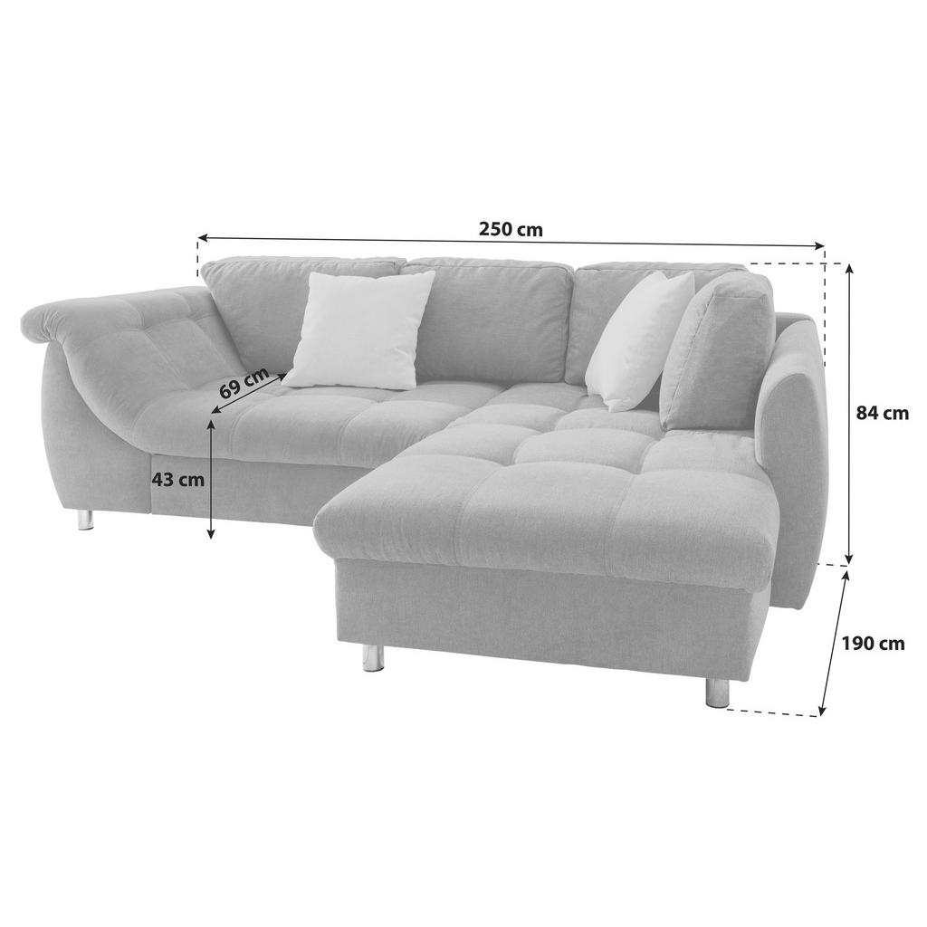 Thumbnail - Livetastic Ecksofa, Anthrazit, Blau, Textil, Uni, 3-Sitzer, Füllung: Schaumstoff, L-Form, Ottomane rechts, 250x190 cm, M...