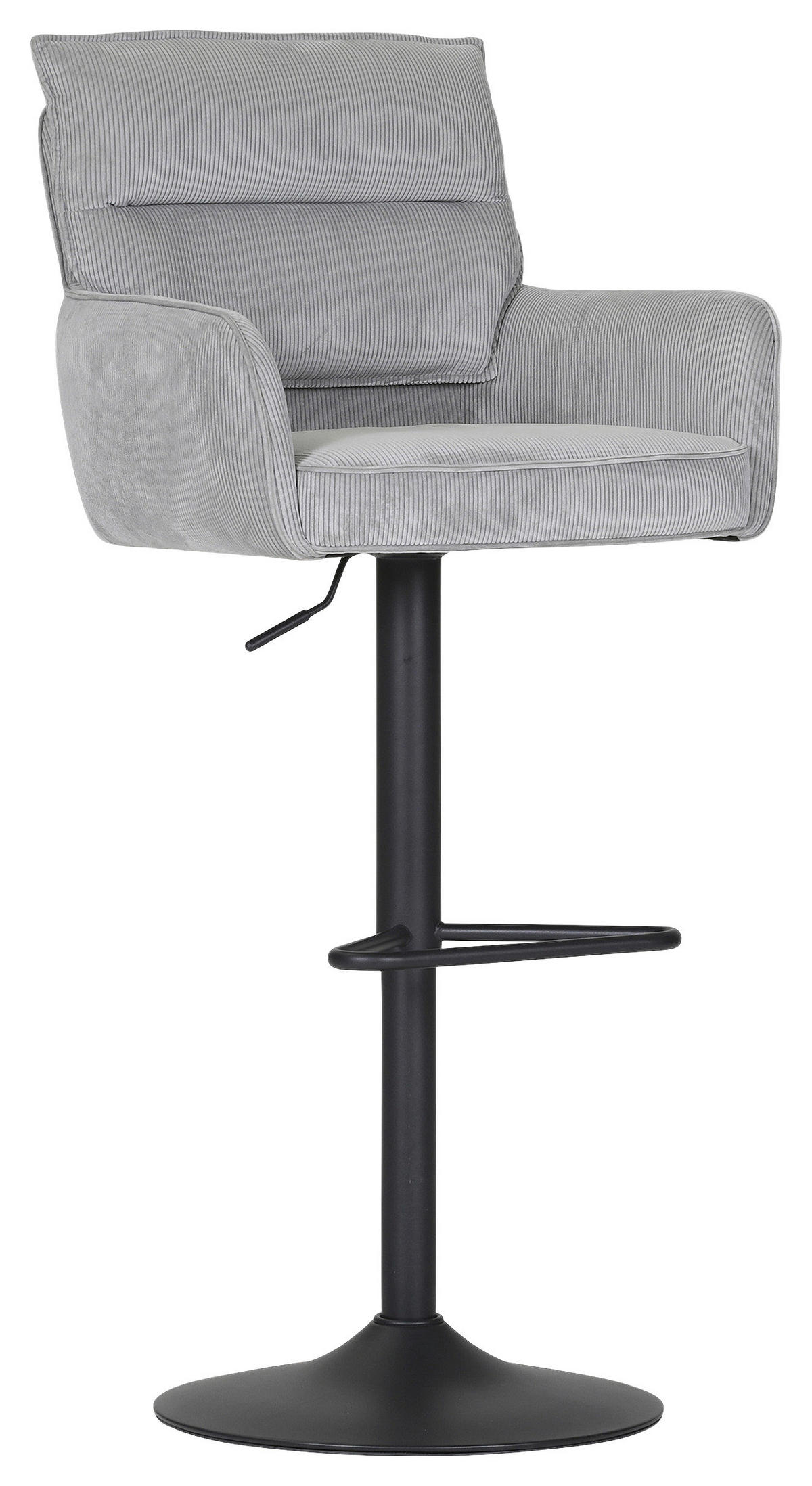 BARHOCKER Cord Hellgrau Stoffauswahl, Sitzfläche 360° drehbar  - Hellgrau/Schwarz, Design, Textil/Metall (54/98-120/58cm) - Novel