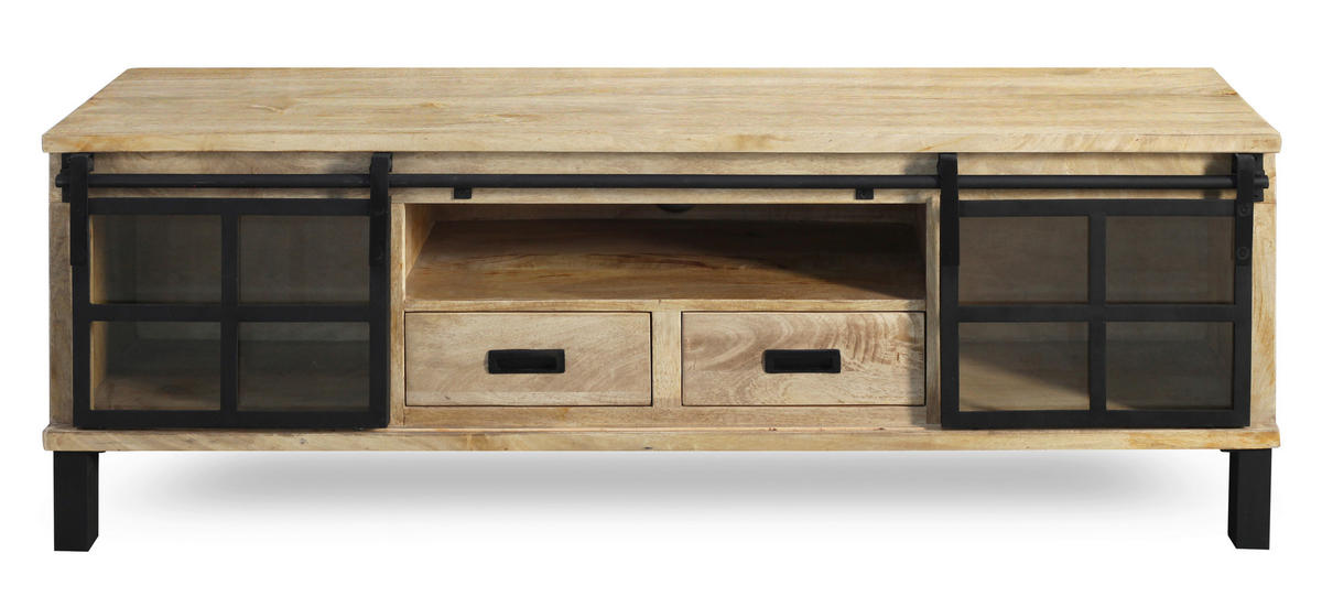LOWBOARD  175/60/42 cm 2 Schublade(n) Typenauswahl, stehend, handgemacht  - Graubraun/Schwarz, LIFESTYLE, Glas/Holz (175/60/42cm) - Landscape