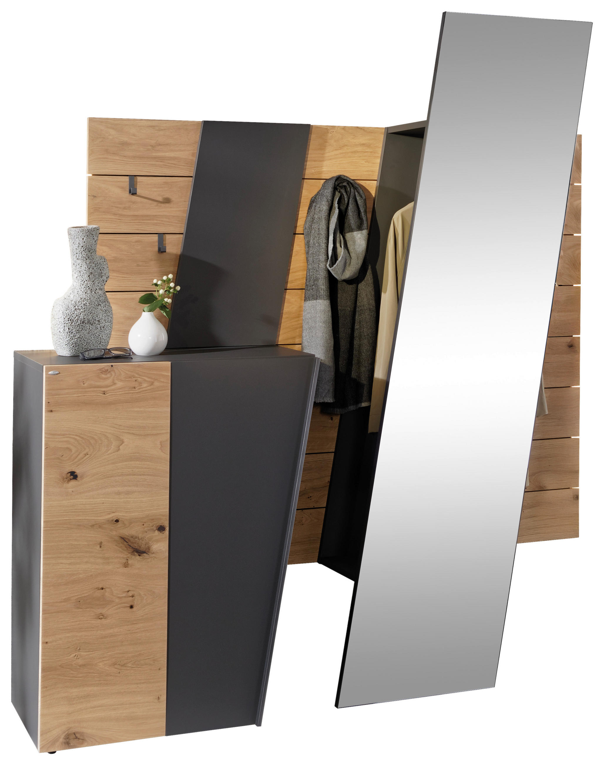 GARDEROBE  in 174/192,5/44,3 cm  - Wildeiche/Graphitfarben, Natur, Glas/Holz (174/192,5/44,3cm) - Voglauer