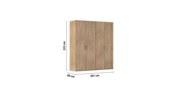 DREHTÜRENSCHRANK 201/223/60 cm 4-türig Sonoma Eiche - Silberfarben/Sonoma Eiche, Design, Holzwerkstoff/Kunststoff (201/223/60cm) - Novel