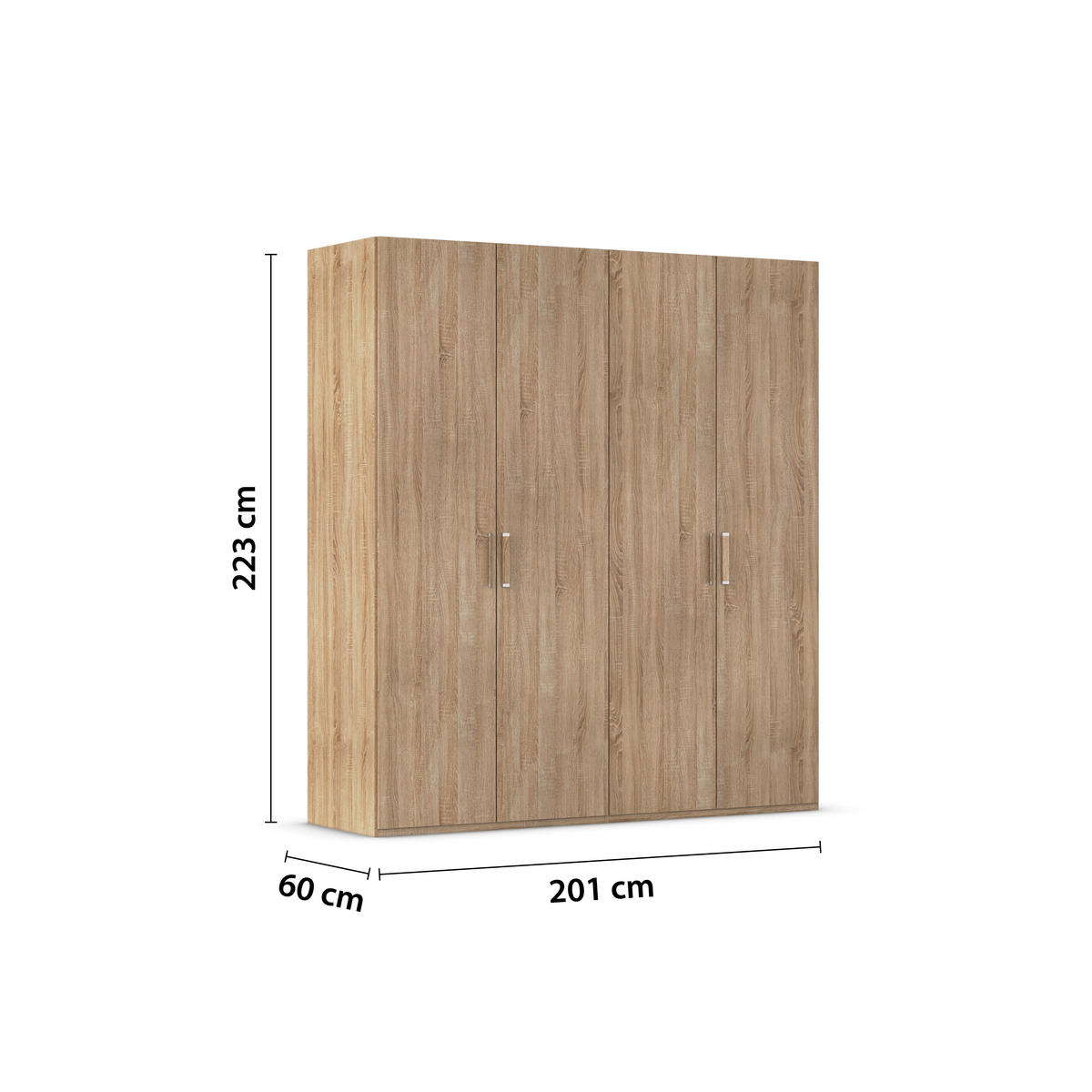 DREHTÜRENSCHRANK  in Sonoma Eiche  - Silberfarben/Sonoma Eiche, Design, Holzwerkstoff/Kunststoff (201/223/60cm) - Novel