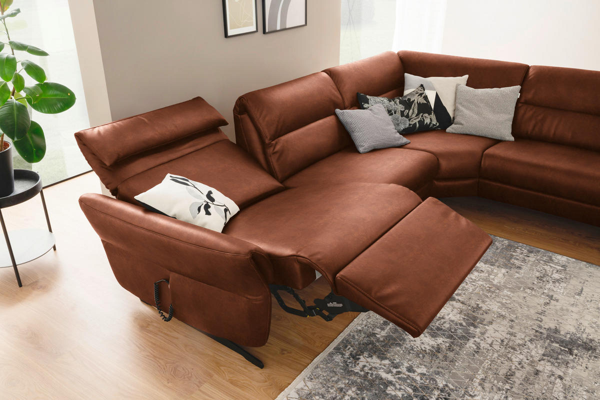 ECKSOFA Cognac Echtleder  - Cognac/Schwarz, Design, Leder/Metall (286/258cm) - Schöner Wohnen