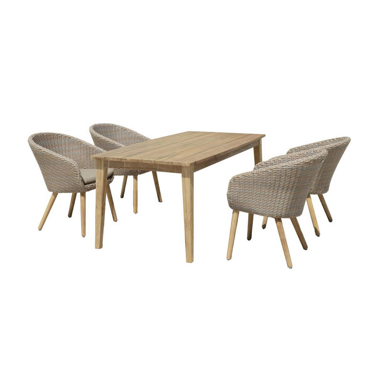GARTENSTUHL-SET Akazie Aluminium Akaziefarben, Beige  - Beige/Hellgrau, Basics, Holz/Kunststoff (62/82/66cm) - Gardenson
