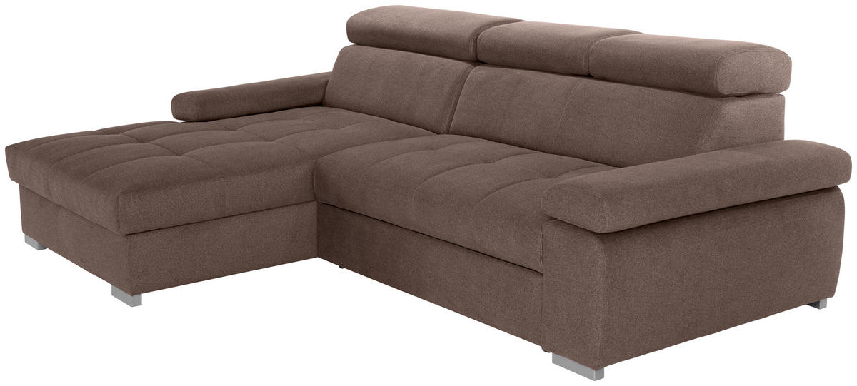 ECKSOFA in Velours Braun  - Silberfarben/Braun, Design, Holz/Textil (183/292cm) - Livetastic