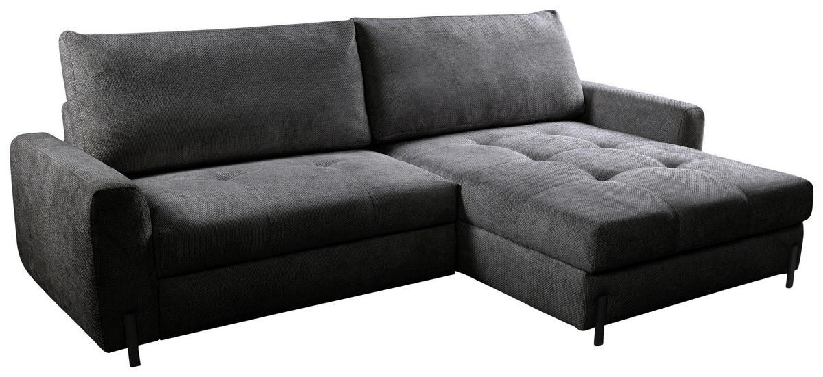 ECKSOFA in Struktur Anthrazit  - Anthrazit/Schwarz, Design, Textil/Metall (265/162cm) - MID.YOU
