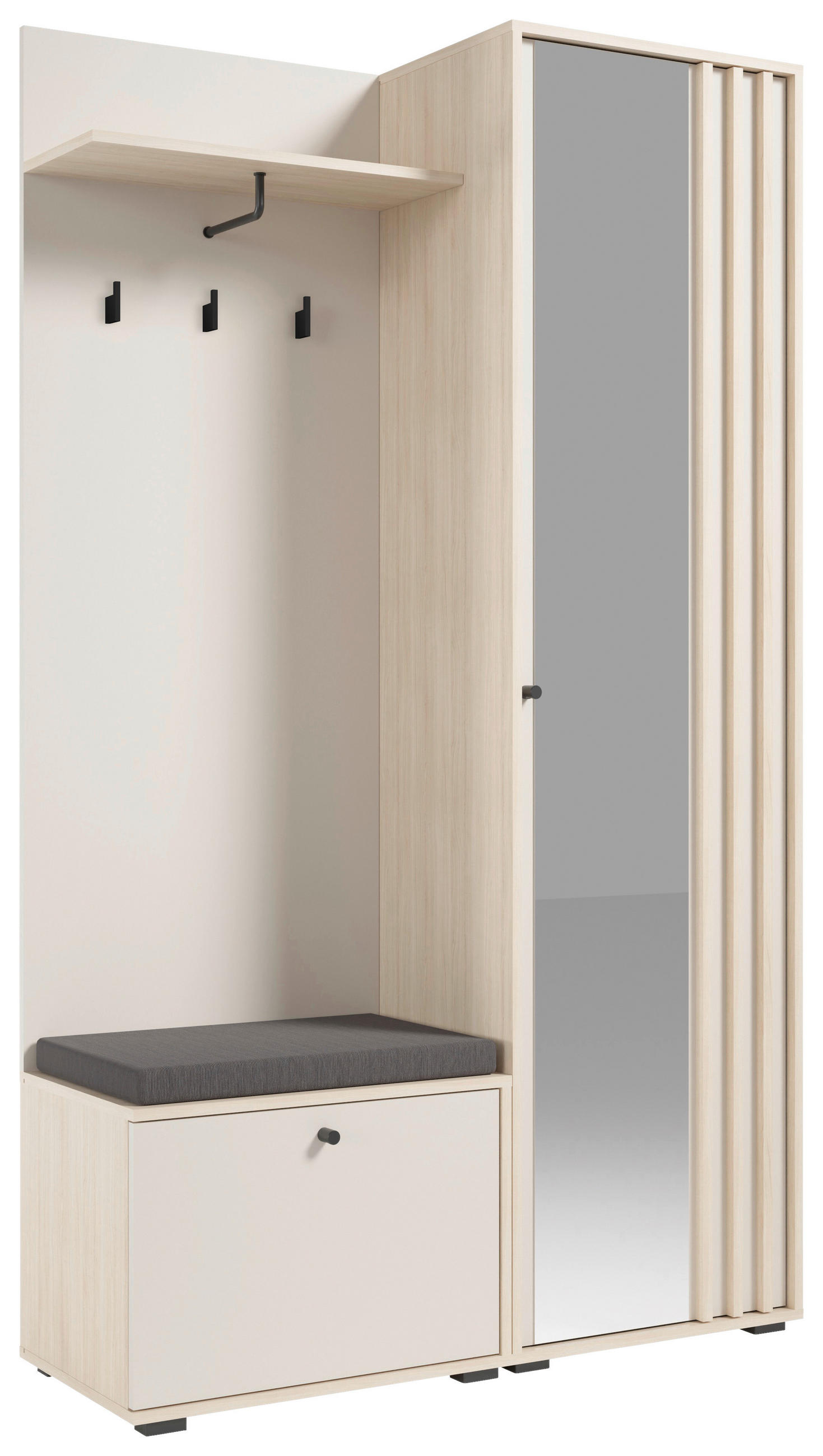GARDEROBE 5-teilig in 114/197/40 cm - Kaschmir/Eichefarben, Design, Glas/Holzwerkstoff (114/197/40cm) - Xora