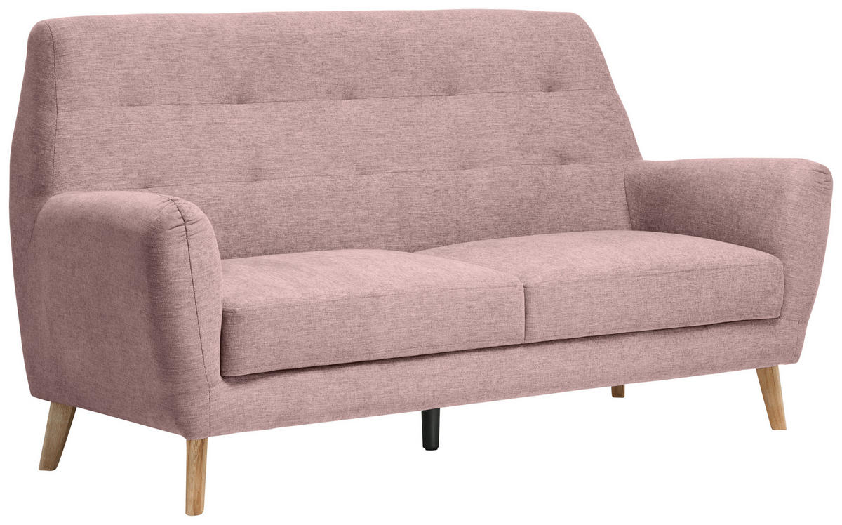 3-SITZER-SOFA Webstoff Rosa  - Eichefarben/Schwarz, Design, Holz/Kunststoff (200/105/84cm) - Carryhome