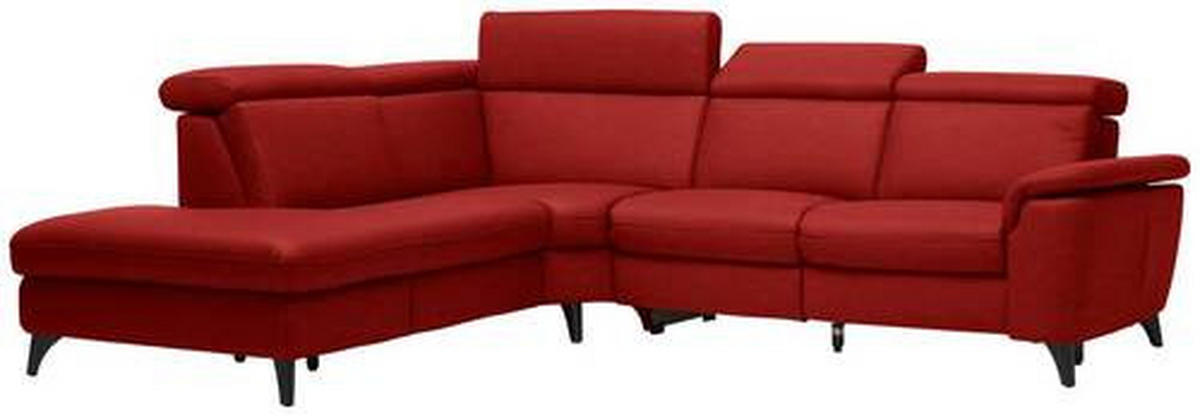 ECKSOFA in Echtleder Rot  - Rot/Schwarz, Design, Leder/Metall (239/285cm) - Cantus