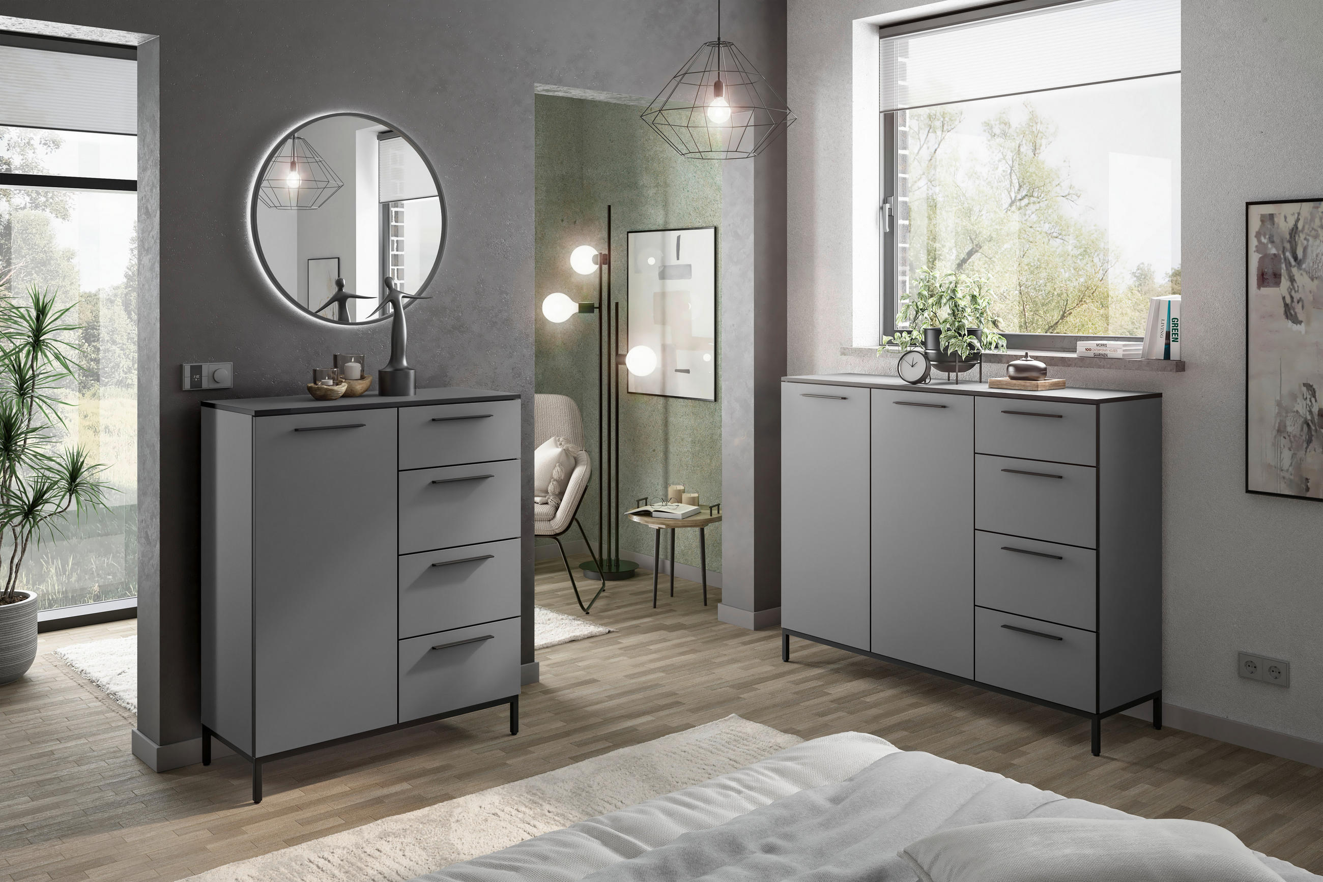 KOMMODE Soul  in 90/111/40 cm  - Dunkelgrau/Schwarz, MODERN, Holzwerkstoff/Metall (90/111/40cm)