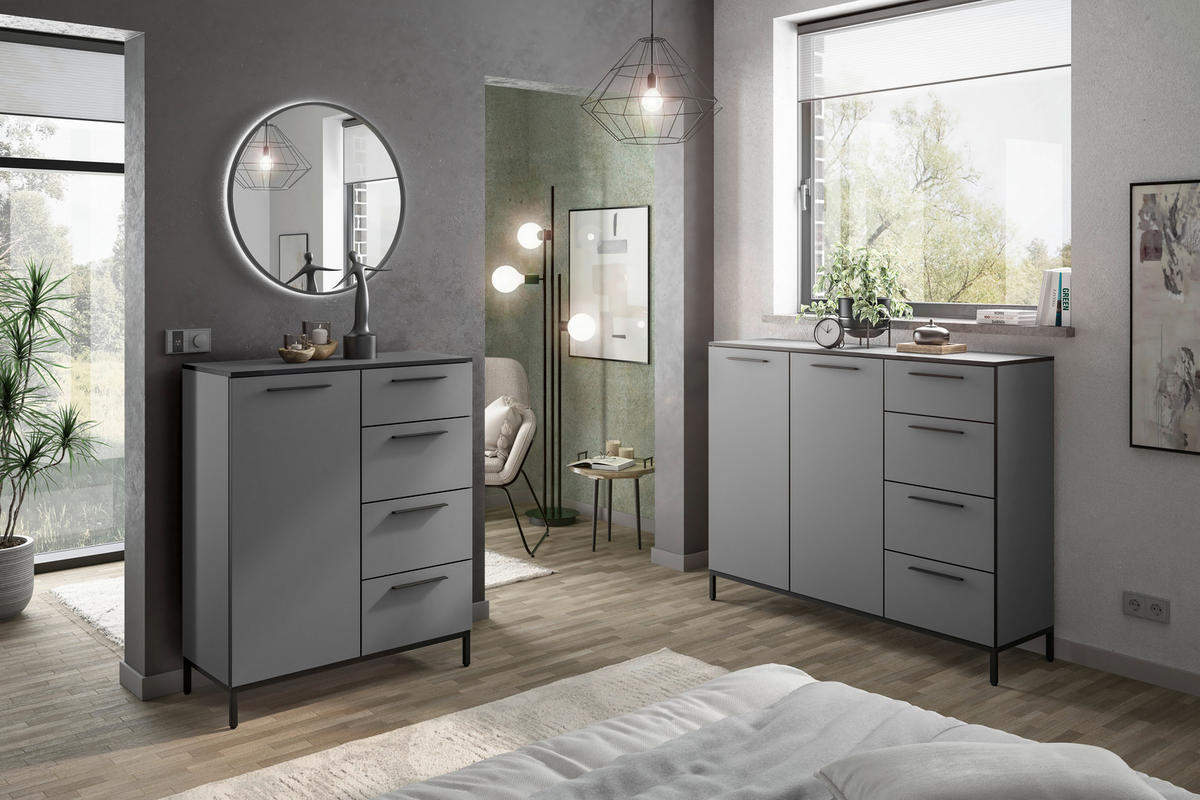 KOMMODE Soul  in 90/111/40 cm  - Dunkelgrau/Schwarz, MODERN, Holzwerkstoff/Metall (90/111/40cm)