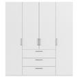 DREHTÜRENSCHRANK 201/223/61 cm,  in Weiß, 4-türig  - Edelstahlfarben/Weiß, Basics, Holzwerkstoff/Metall (201/223/61cm) - Novel