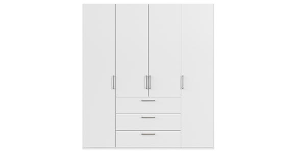 DREHTÜRENSCHRANK 201/223/61 cm,  in Weiß, 4-türig  - Edelstahlfarben/Weiß, Basics, Holzwerkstoff/Metall (201/223/61cm) - Novel