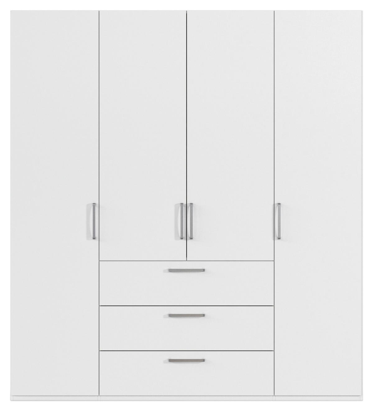 DREHTÜRENSCHRANK 201/223/61 cm,  in Weiß, 4-türig  - Edelstahlfarben/Weiß, Basics, Holzwerkstoff/Metall (201/223/61cm) - Novel