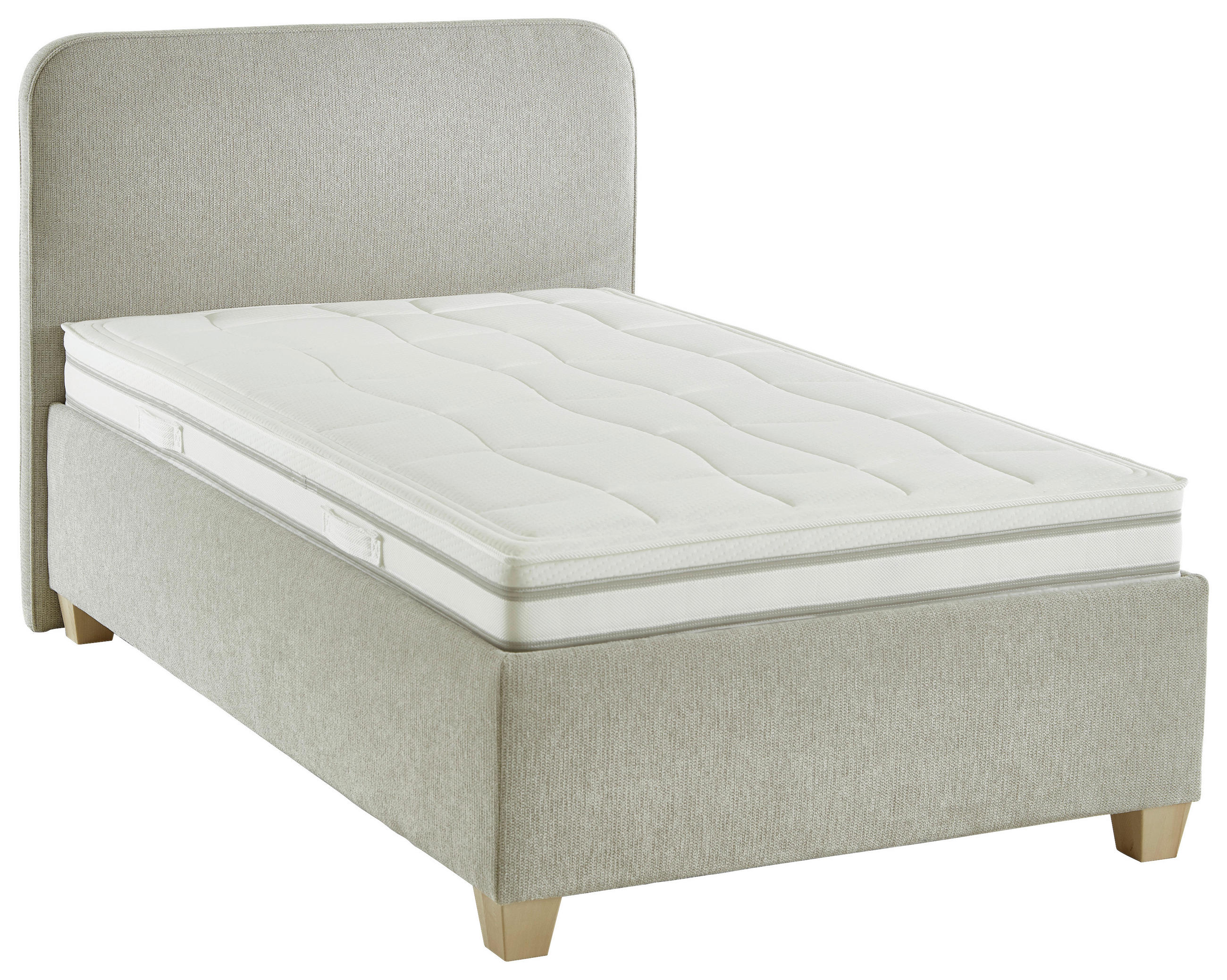 POLSTERBETT 120/200 cm,  in Naturfarben, Weiß, Matratze, gepolstertes Kopfteil, Lattenrost, Bettkasten, H4 = sehr fest  - Ecru/Buchefarben, KONVENTIONELL, Holz/Holzwerkstoff (120/200cm) - Beldomo - Sleep