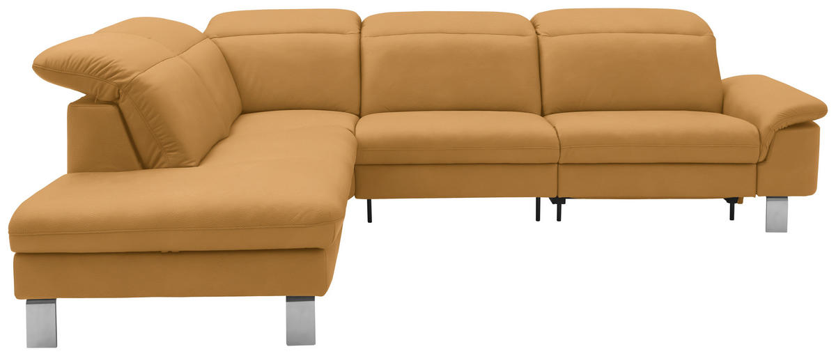 ECKSOFA in Echtleder Senfgelb  309/233 cm  - Edelstahlfarben/Senfgelb, Design, Leder/Metall (309/233cm) - Dieter Knoll