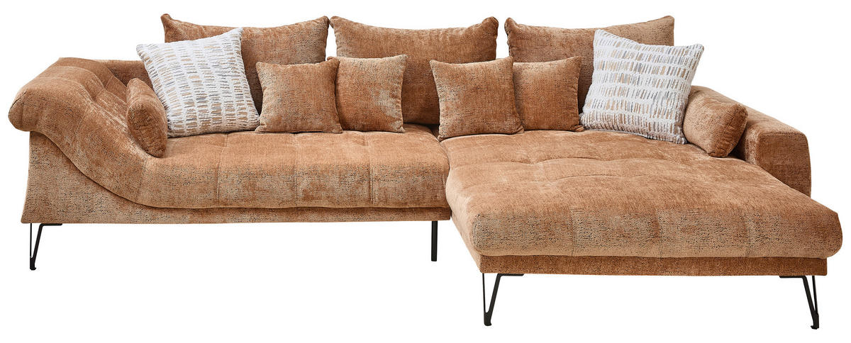 ECKSOFA GARDA Koralle Chenille Zierkissen, Rückenkissen, Nierenkissen, Rücken echt  - Koralle/Schwarz, KONVENTIONELL, Textil/Metall (310/192cm) - Livetastic