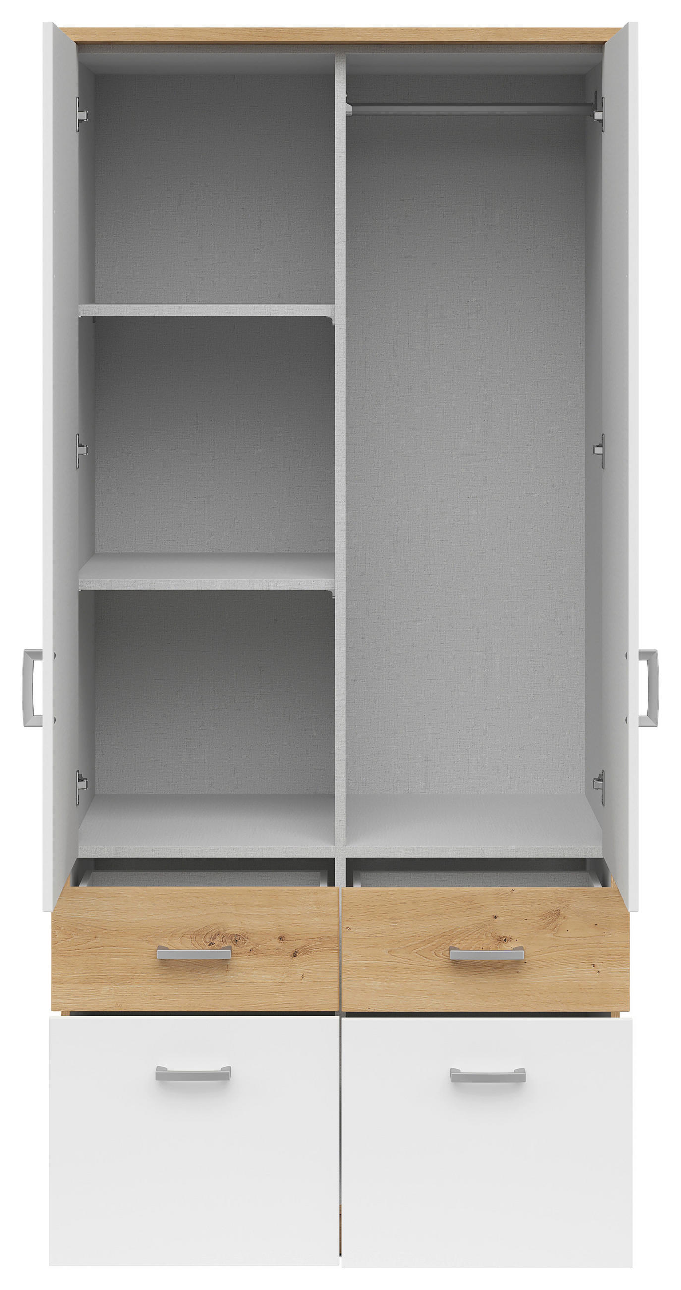 KLEIDERSCHRANK 91/199/58 cm 2-türig Weiß, Eiche Artisan  - Silberfarben/Weiß, KONVENTIONELL, Holzwerkstoff/Kunststoff (91/199/58cm)