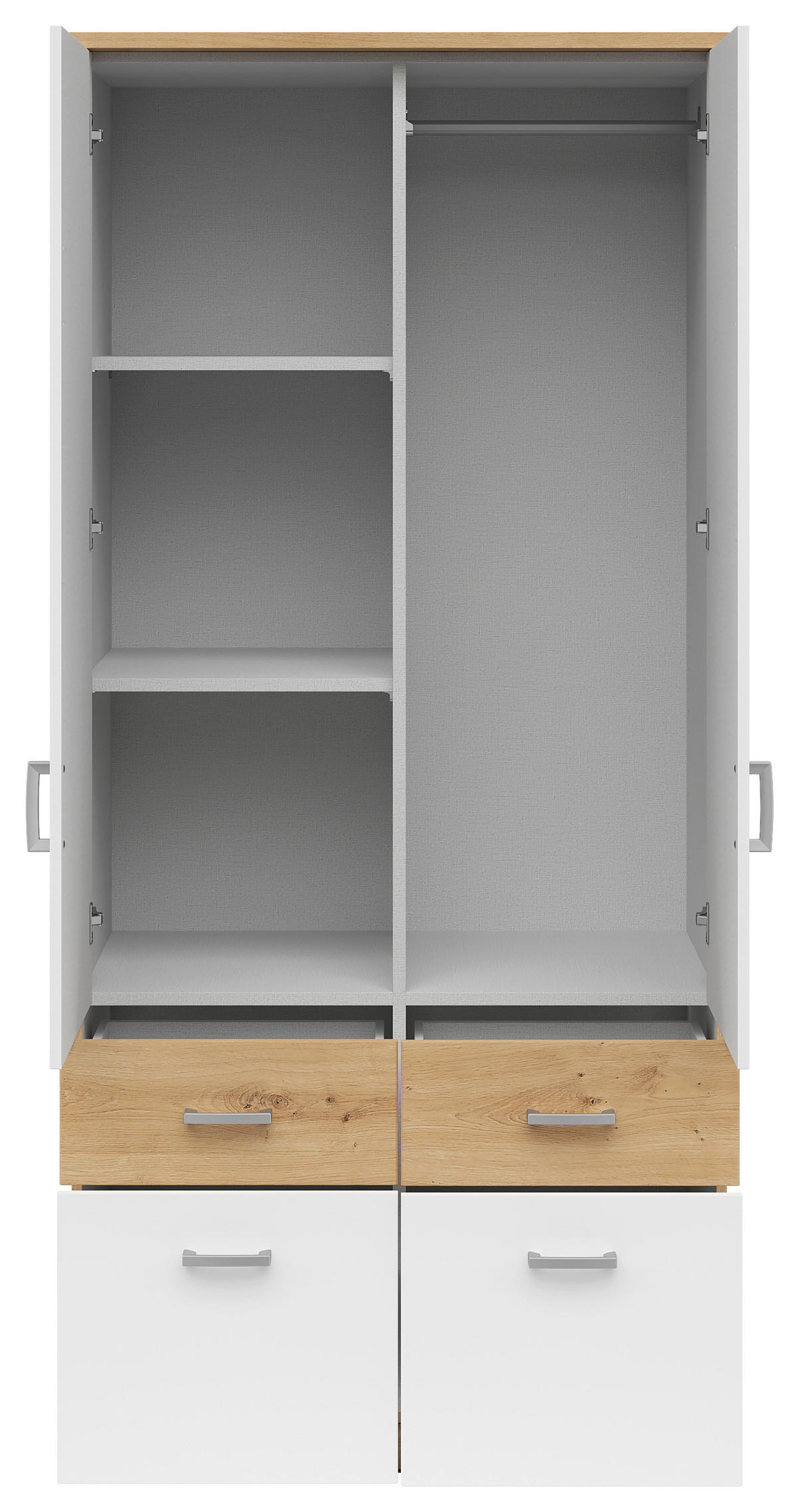 KLEIDERSCHRANK 91/199/58 cm 2-türig Weiß, Eiche Artisan  - Silberfarben/Weiß, KONVENTIONELL, Holzwerkstoff/Kunststoff (91/199/58cm)