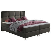 BOXBETT 160/200 cm,  in Dunkelbraun, Matratze, gepolstertes Kopfteil, Bettkasten, Topper, H3 = fest  - Chromfarben/Dunkelbraun, Design, Textil/Metall (160/200cm) - Ti'me