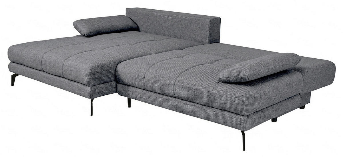 ECKSOFA Blau Struktur Rückenkissen, Bettkasten, Schlaffunktion, Rücken echt, Armteilverstellung, Liegefläche im Originalstoff  - Blau/Beige, MODERN, Textil/Metall (181/263cm) - Carryhome