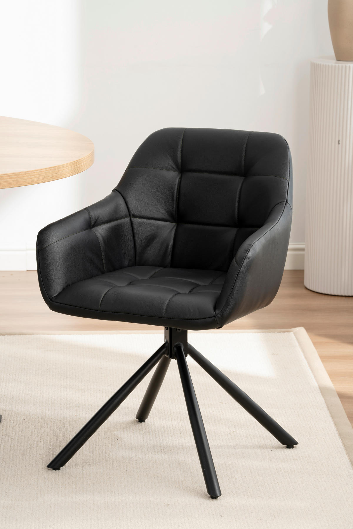 ARMLEHNSTUHL  in Eisen Echtleder pigmentiert  - Schwarz, Basics, Leder/Holz (56/82/59cm) - Livetastic