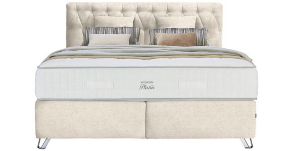 BOXSPRINGBETT 180/200 cm  in Creme  - Silberfarben/Creme, KONVENTIONELL, Textil/Metall (180/200cm) - Ambiente