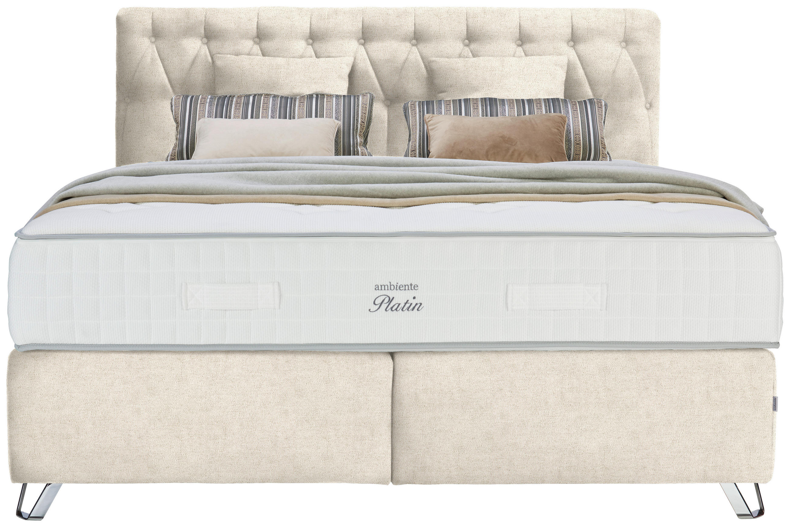 BOXSPRINGBETT 180/200 cm  in Creme  - Silberfarben/Creme, KONVENTIONELL, Textil/Metall (180/200cm) - Ambiente