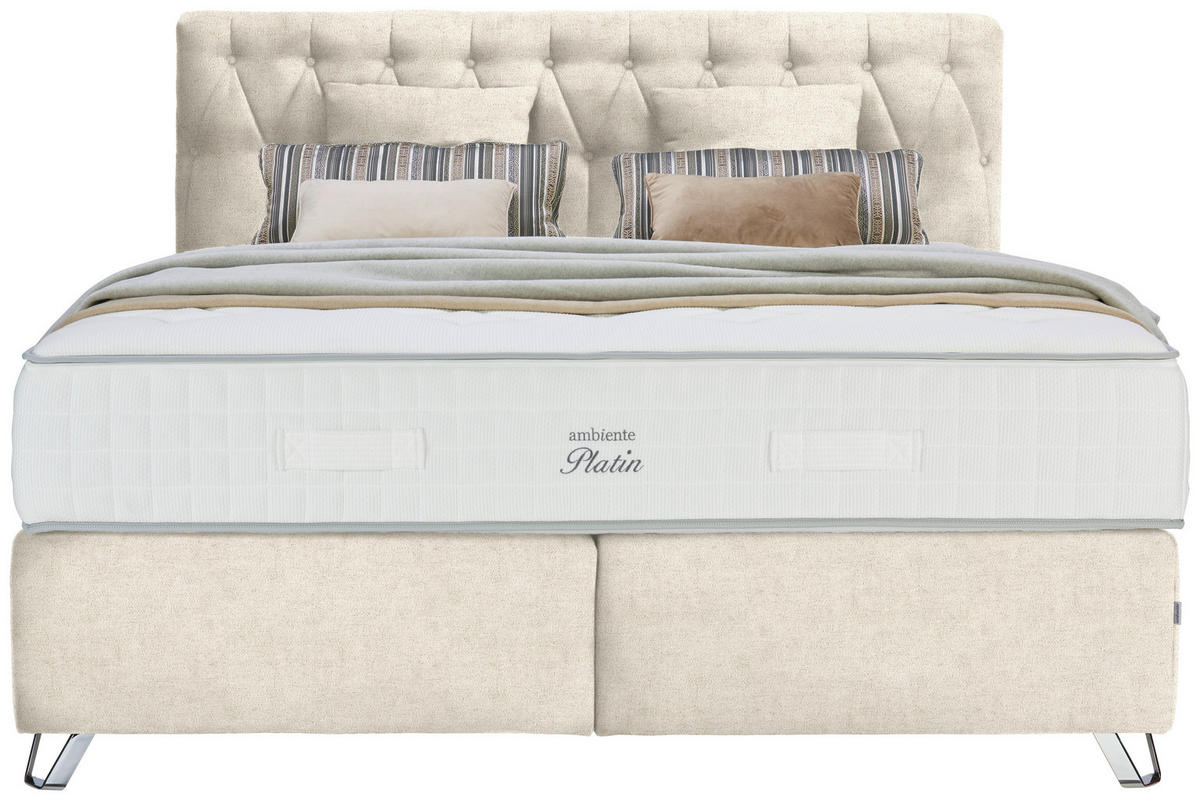 BOXSPRINGBETT 180/200 cm  in Creme  - Silberfarben/Creme, Konventionell, Textil/Metall (180/200cm) - Ambiente