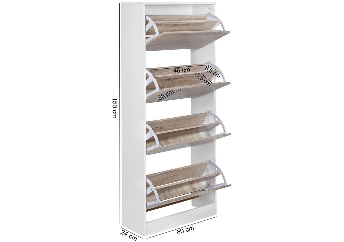 VÝKLOPNÁ SKRINKA NA TOPÁNKY, biela, dub sonoma, 60/150/24 cm - biela/dub sonoma, Konventionell, kompozitné drevo (60/150/24cm) - MID.YOU