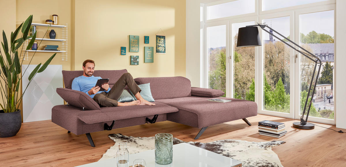 ECKSOFA in Flachgewebe Rosa  - Anthrazit/Rosa, Design, Textil/Metall (280/165cm) - Johann Jakob