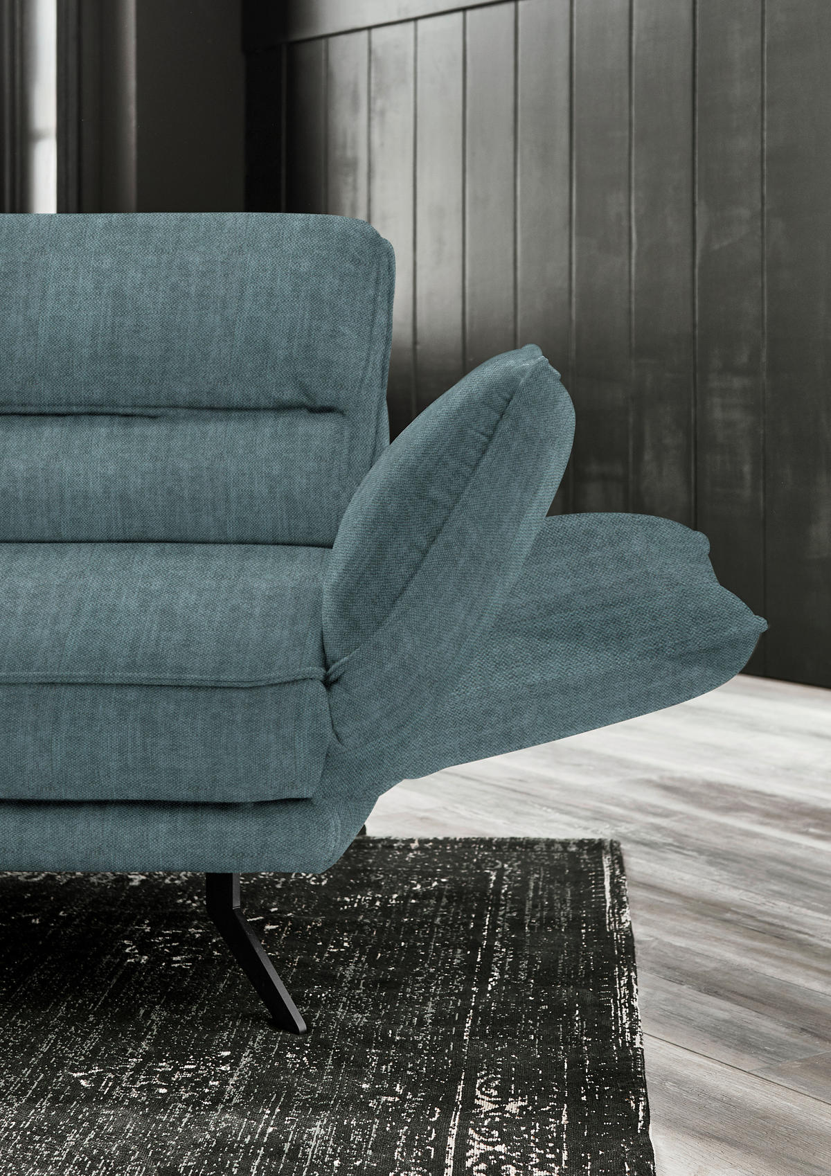 ECKSOFA in Velours Opal  - Opal/Schwarz, Design, Textil/Metall (153/283cm) - Valdera