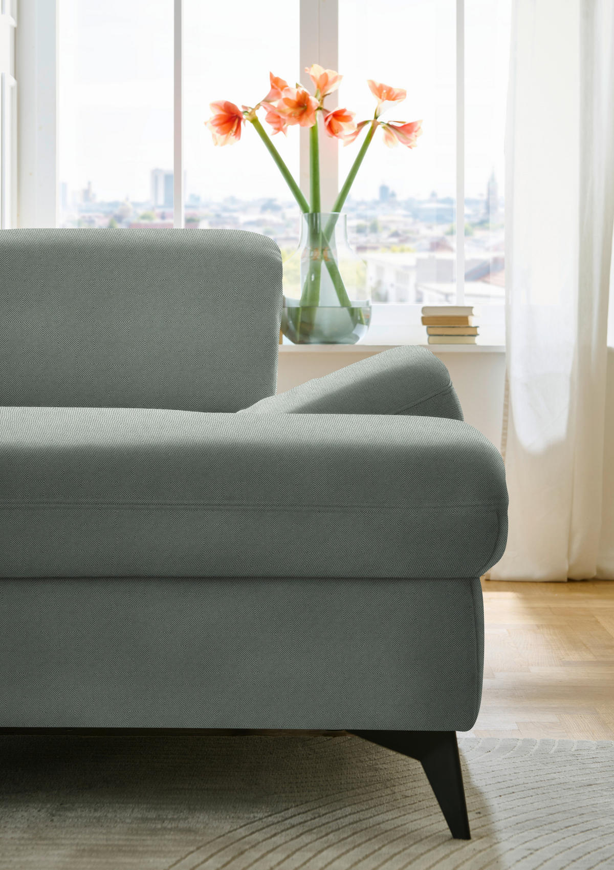 WOHNLANDSCHAFT Chenille Hellgrau  - Hellgrau/Schwarz, Design, Textil/Metall (255/364/198cm) - Beldomo Style