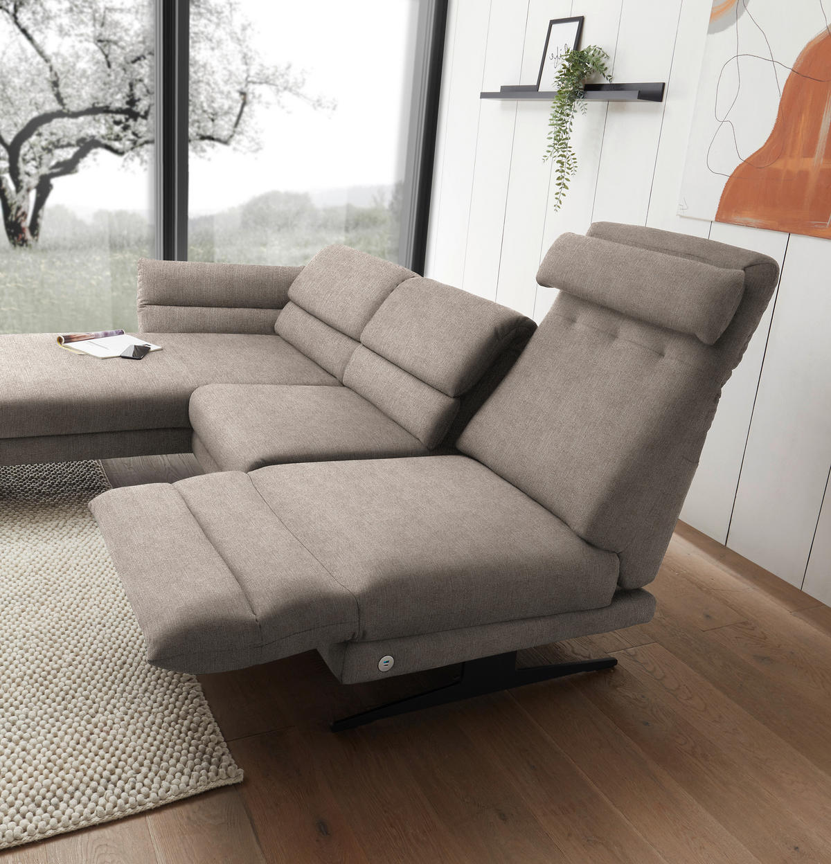 ECKSOFA in Flachgewebe Taupe  - Taupe/Schwarz, Design, Textil/Metall (176-217/279-327cm) - Dieter Knoll