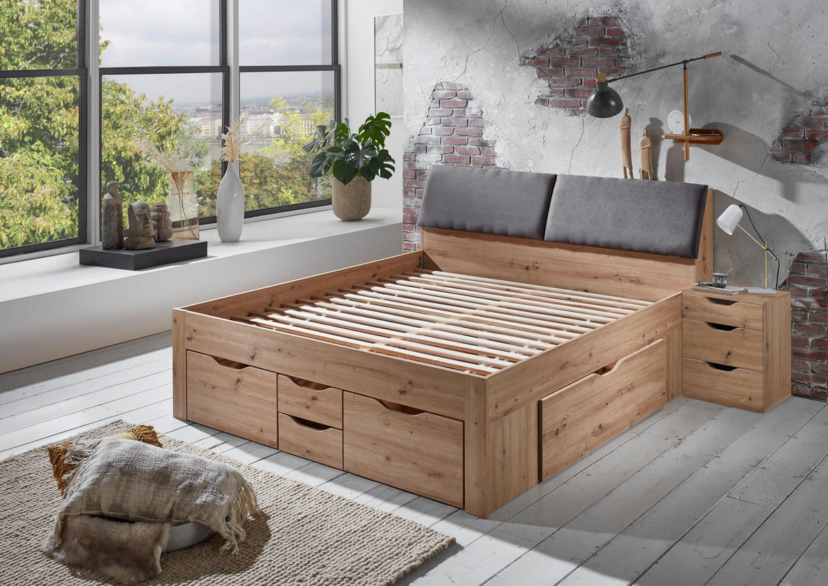 POSTELJA S PREDALOM 180 cm   x 200 cm  , hrast artisan  - siva/hrast artisan, Konvencionalno, leseni material/tekstil (237,5/185,6cm) - Carryhome