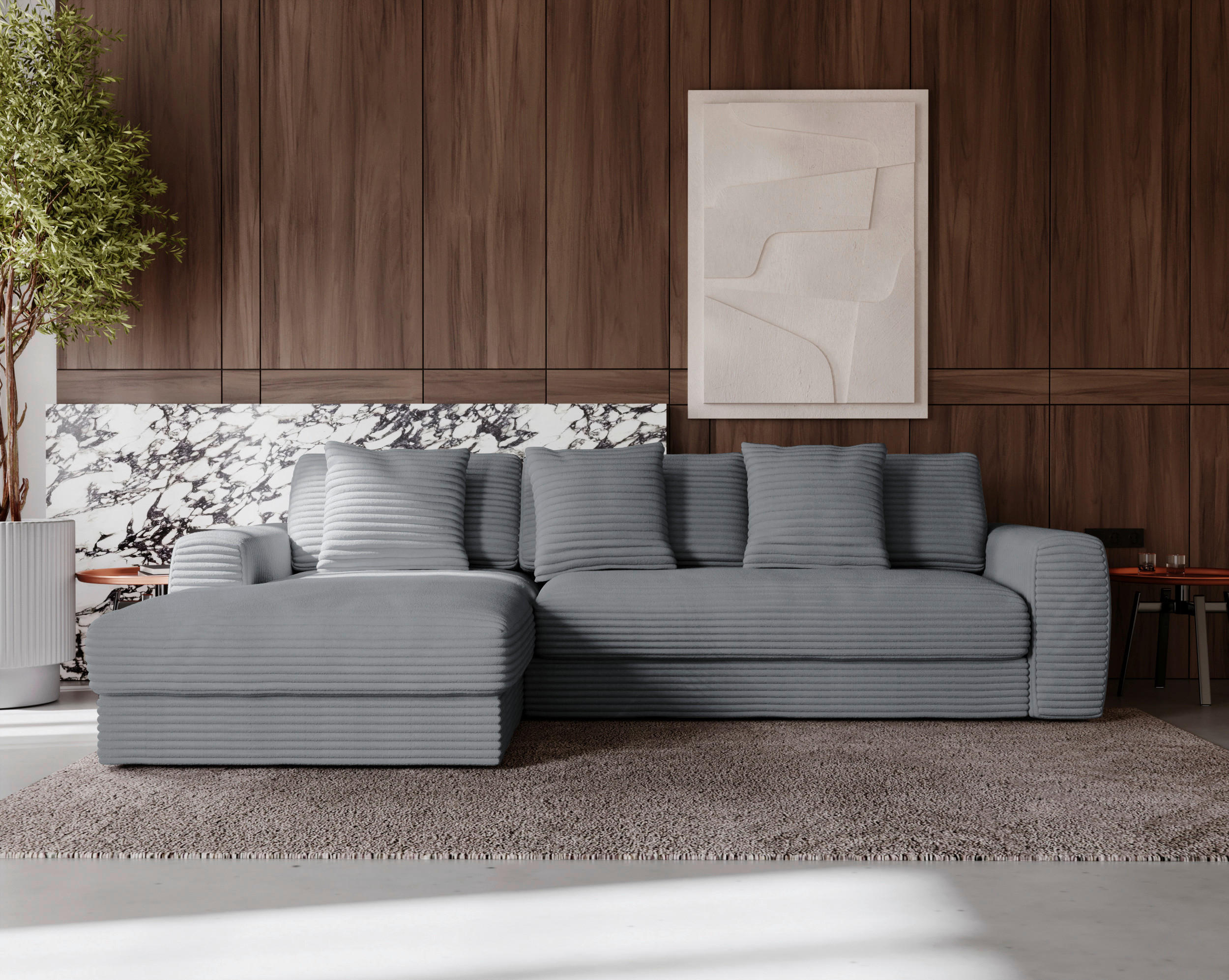 ECKSOFA in Cord Dunkelgrau  - Dunkelgrau/Schwarz, Modern, Kunststoff/Textil (182/302cm) - Carryhome