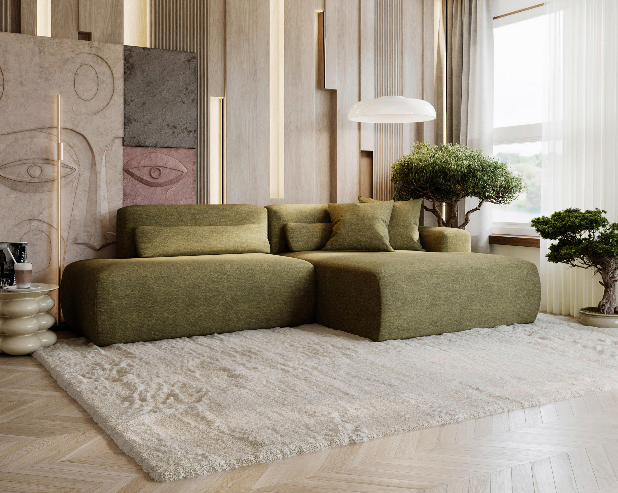 ECKSOFA REVE in Chenille Grün  284/160 cm  - Schwarz/Grün, Design, Kunststoff/Textil (284/160cm) - Livetastic